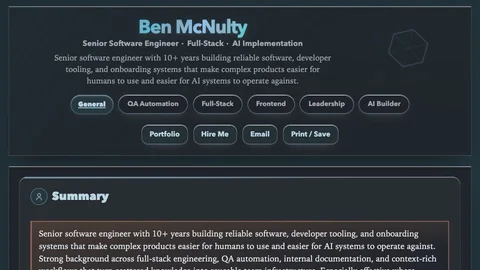 The About page, where the onboarding and documentation work is listed.