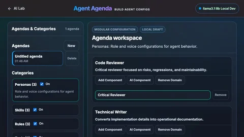Agent Agenda, an editor for the personas, rules, skills, and tools that governance documents are made of.