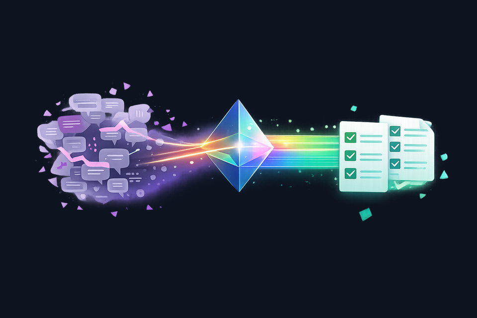 A developer's desk with AI assistant interfaces, code review panels, and testing dashboards arranged in a productive workflow
