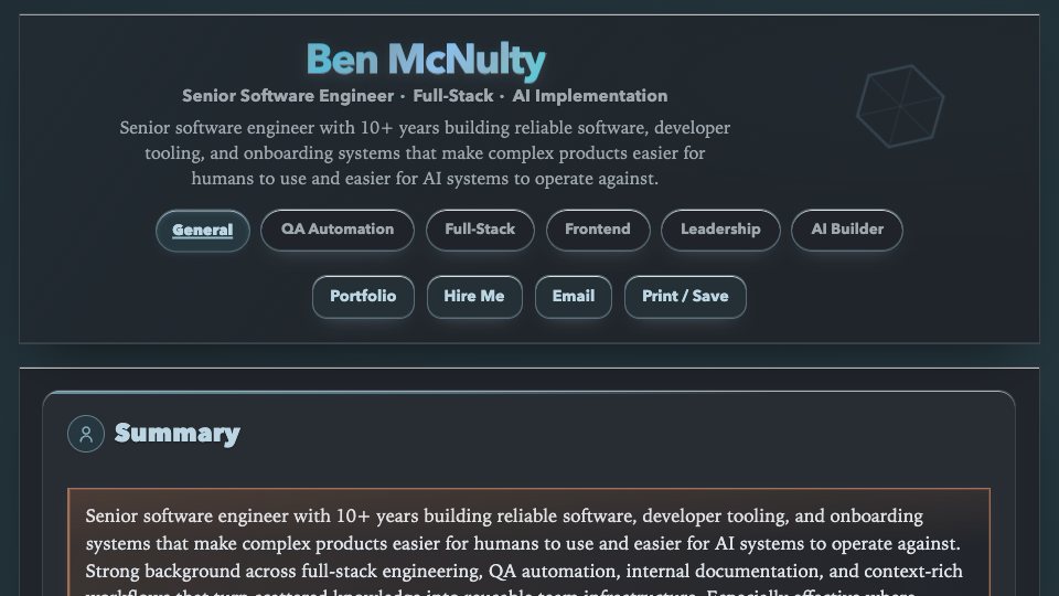 The About page, where the onboarding and documentation work is listed.