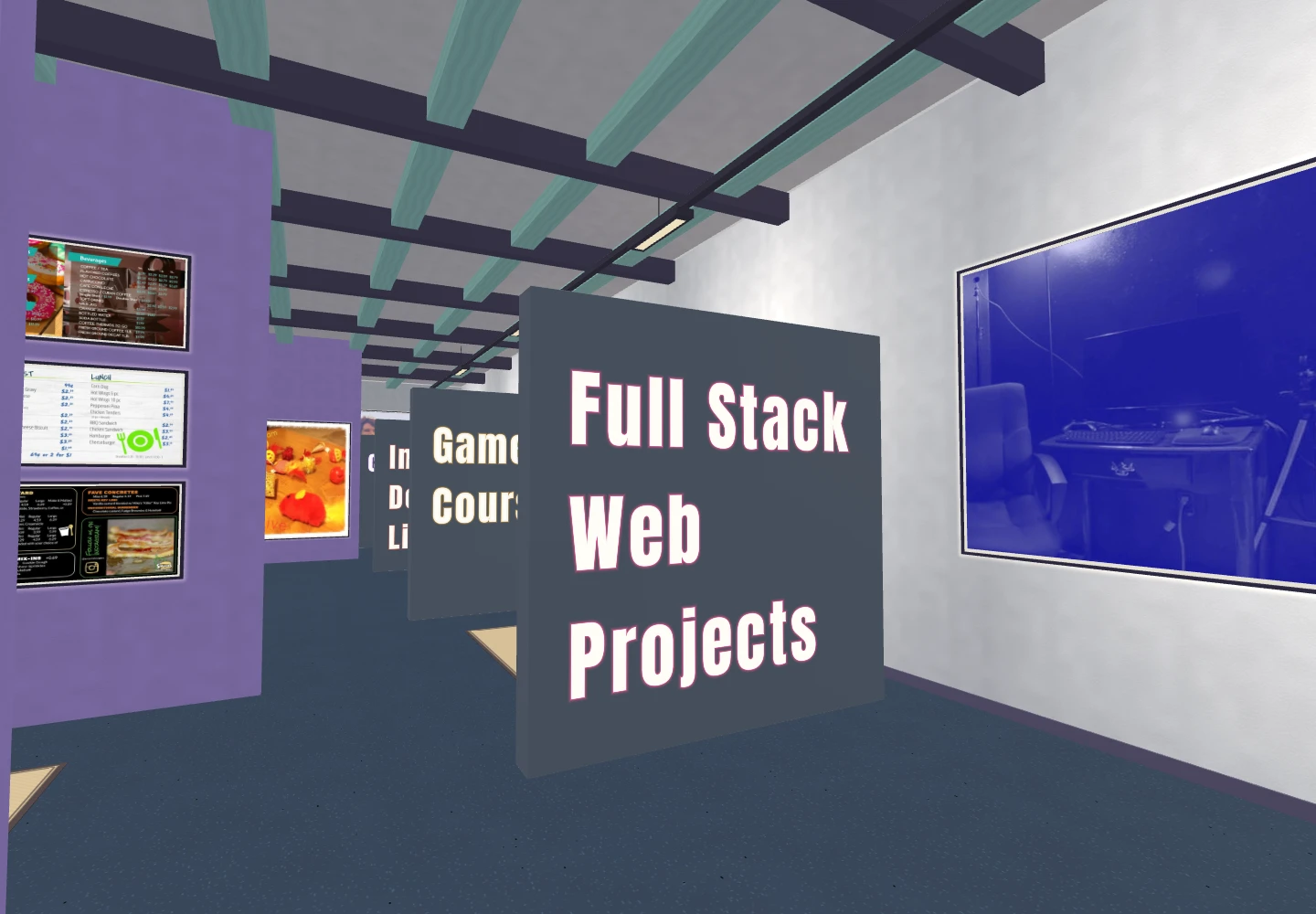 Matching divider view with colored heading backlights, framed exhibits and richer materials.