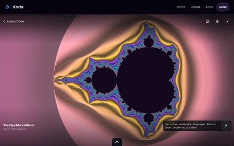 Tie-Dye Mandelbrot: violet, gold and pink contours around a fractal.